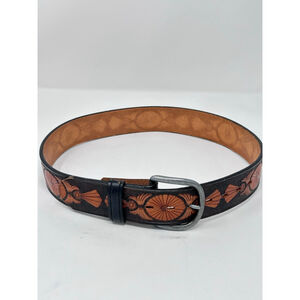 Chambers Tooled Leather Belt WS628 Brown Black Western Unisex Made in USA 26/65